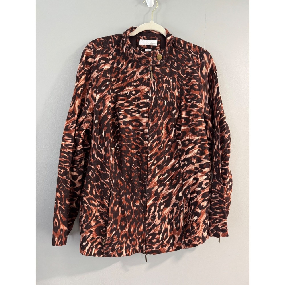 Lucy & Laurel Woman‎ 1X Brown Animal Print Linen Jacket Full Zip